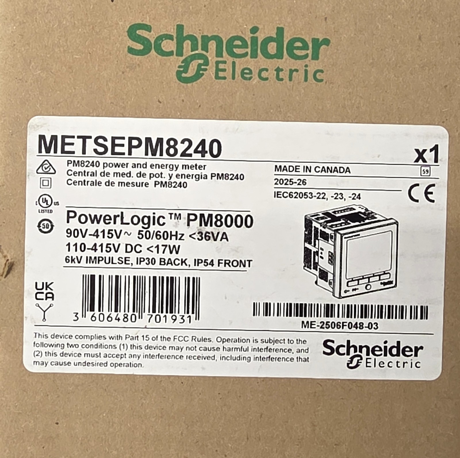 Schneider Electric METSEPM8240 Power Logic PM8240 Power Meter Brand New