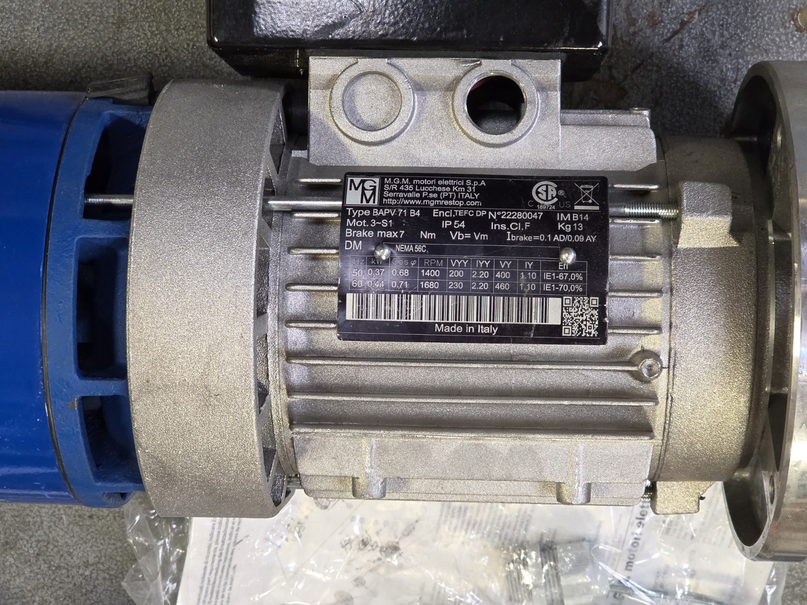 MGM BAPV-71-B4 Electric BRAKE Motor 3ph 200/400-230/460V 1400/1680rpm NEW OPEN
