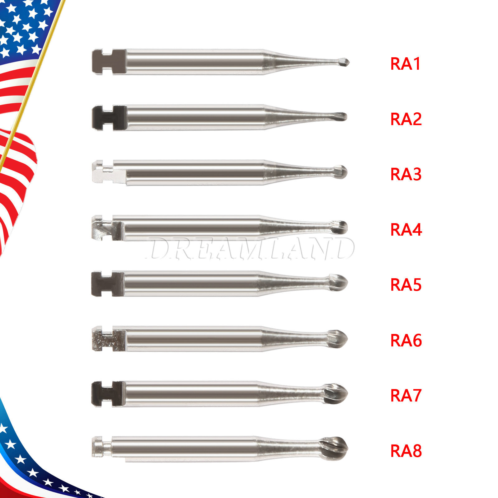 Dental Tungsten Steel Carbide Bur Round RA Burr Fit Low Speed Contra Angle USA