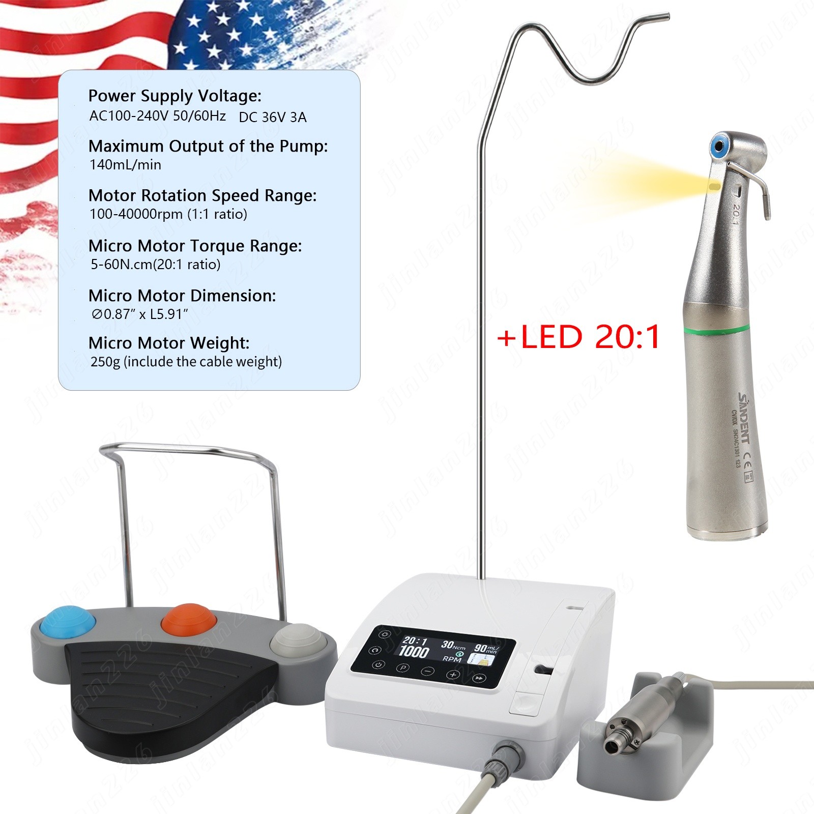 Mini Dental Implant System Motor Surgical Brushless +20:1 Contra Angle Handpiece