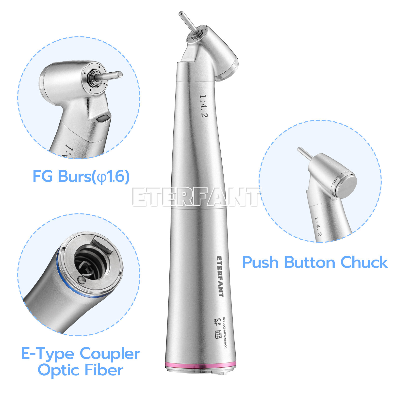 ENTERFANT Dental 1:1/1:4.2/20:1LED Fiber Optic Contra Angle Increasing Handpiece