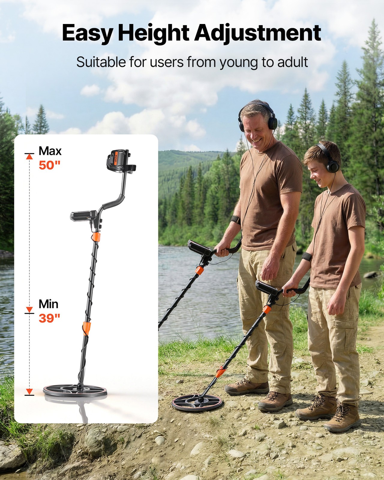 VEVOR Metal Detector for Adults 6-12″ Professional Gold Detector Waterproof Coil