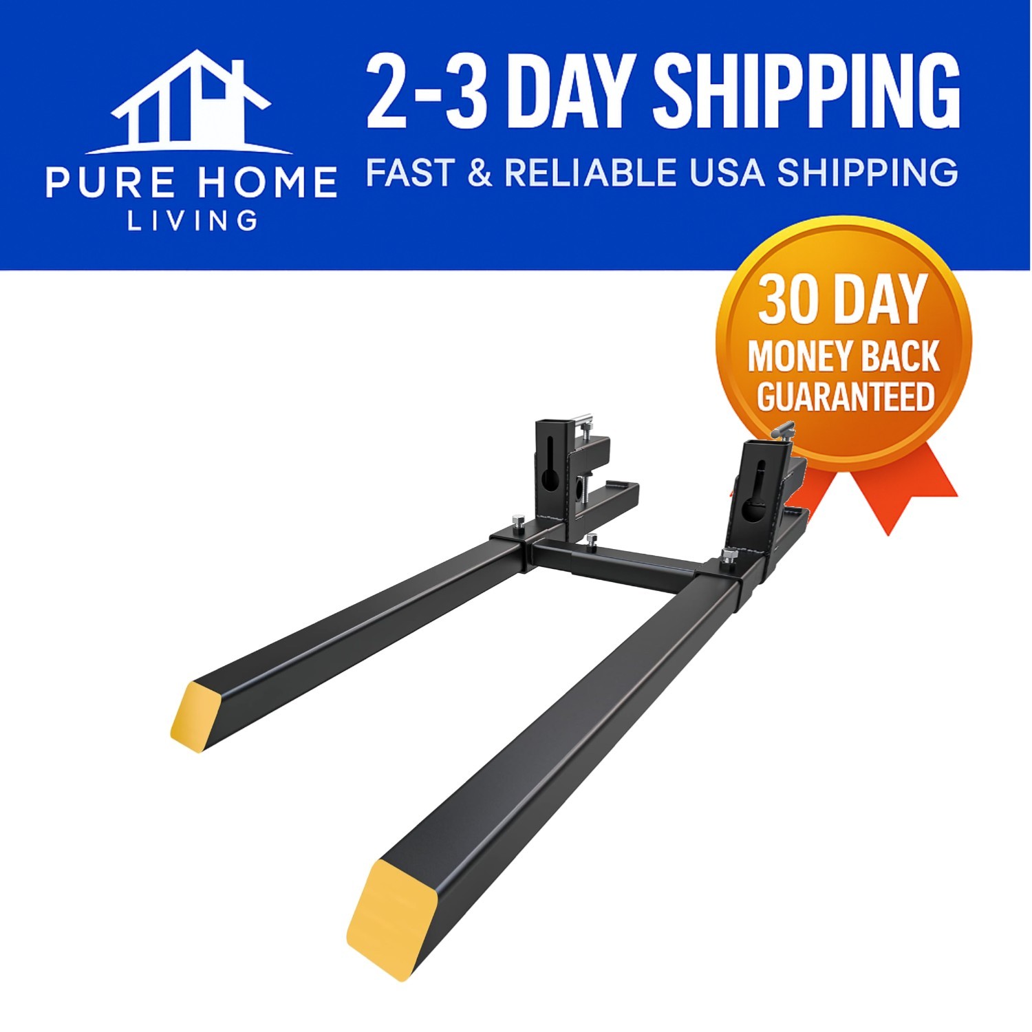 60″ Heavy-Duty Clamp-On Pallet Forks – 2000lbs Capacity with Stabilizer Bar