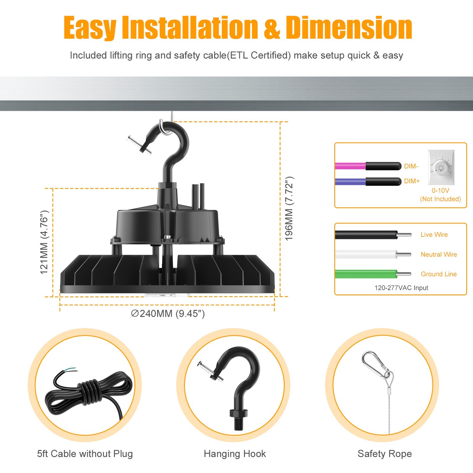 150W UFO Led High Bay Light Commercial Warehouse Garage Led Shop Light Dimmable