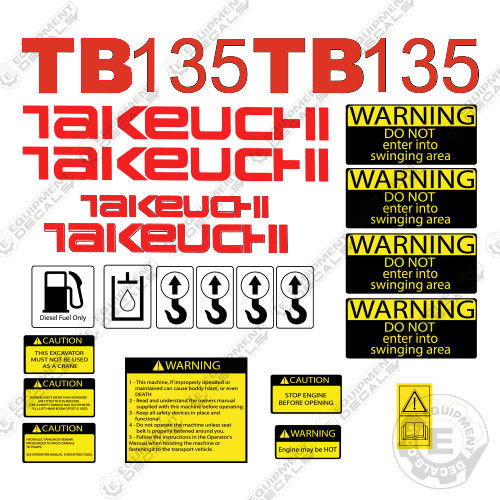Fits Takeuchi TB 135 Mini Excavator Decals Equipment Decals TB135 TB-135 TB135
