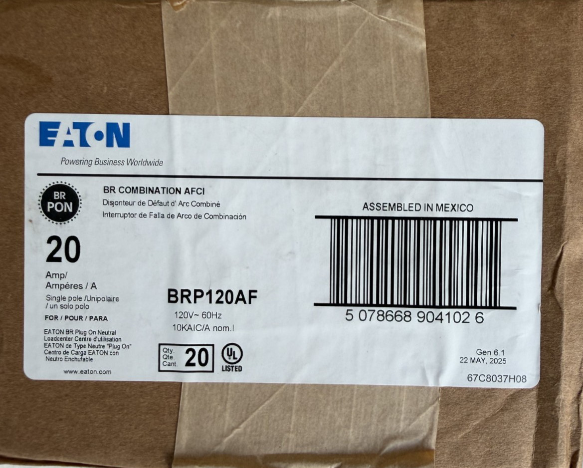 20 PCS Eaton BRP120AF 20A 120/240V Arc Fault Circuit Breaker