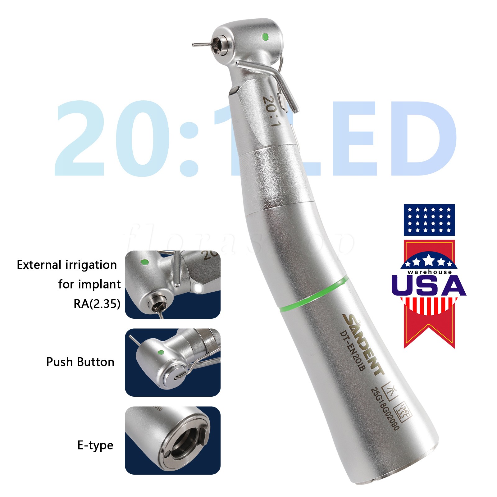 LED Fiber Optic 20:1 Detachable 75N Dental 20:1 Reduction Implant Handpiece