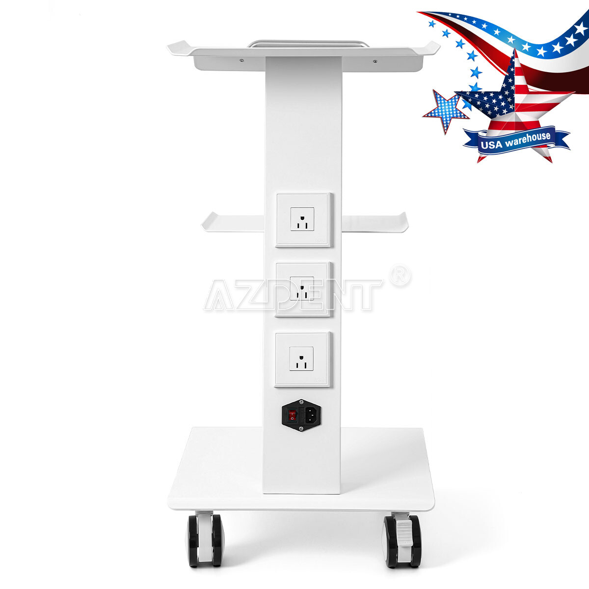 Dental Mobile Trolley Cart Built-in Socket Medical 3 Layers Double Castors Tool