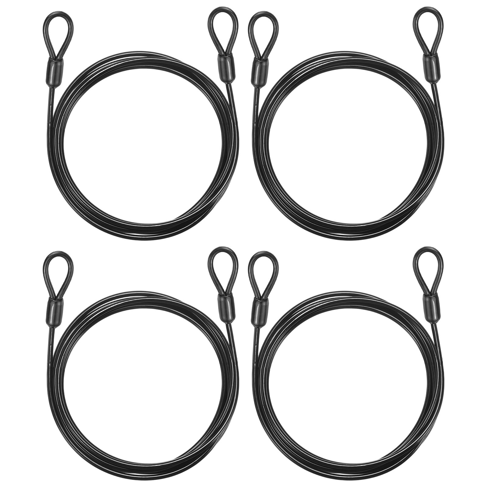 4pcs 1/8″ Dia 5.2ft Security Cable Lock Vinyl Coated Steel with Loops Black