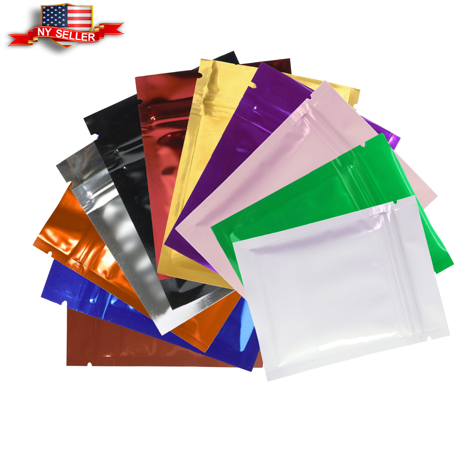 Variety of Colors for 100 PCS Shiny Metallic Mylar Resealable Bags 3×4″