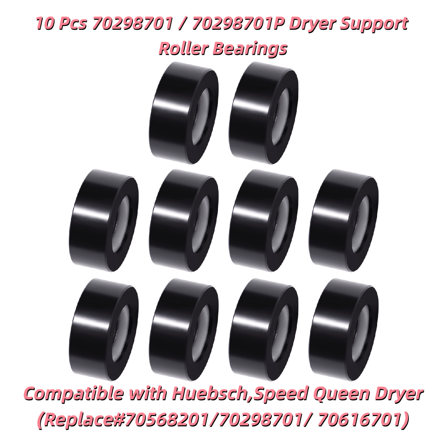 10PC 70298701 Dryer Support Roller Bearings Fits Huebsch,Speed Queen Dryer Black