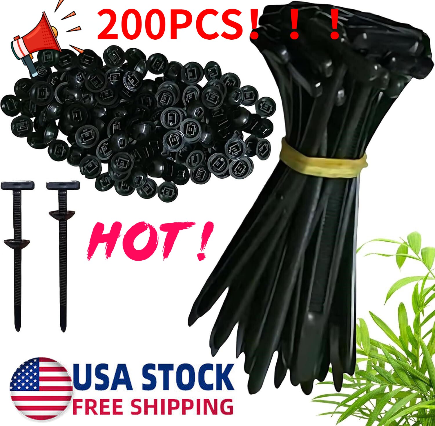 200PCS-Universal Cable Tie Buckle, Heavy Duty Self-Locking Nylon Zip Ties Holder