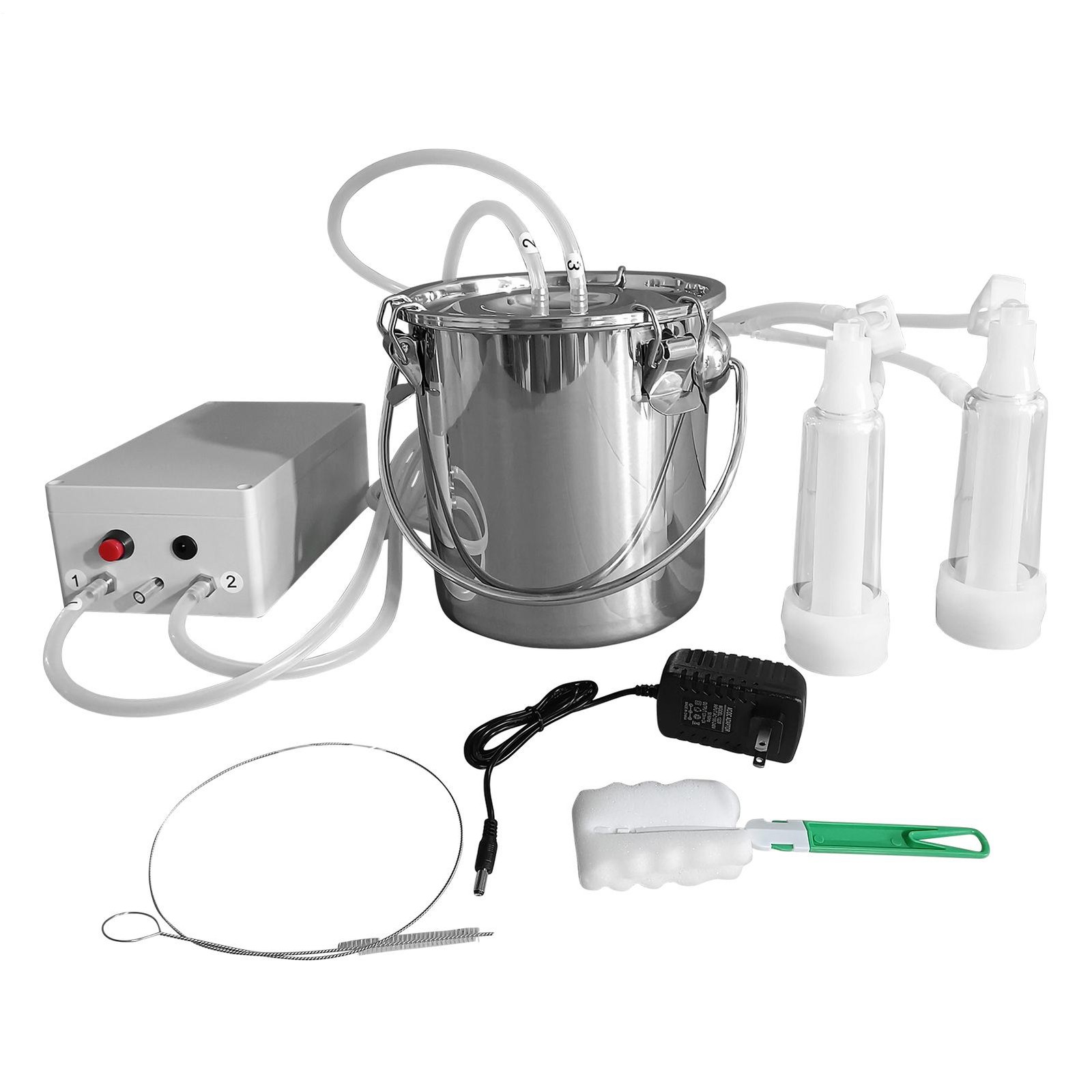 3L Goat Electric Milking Machine with 2 Teat Cups,Steel Buckets for Goats