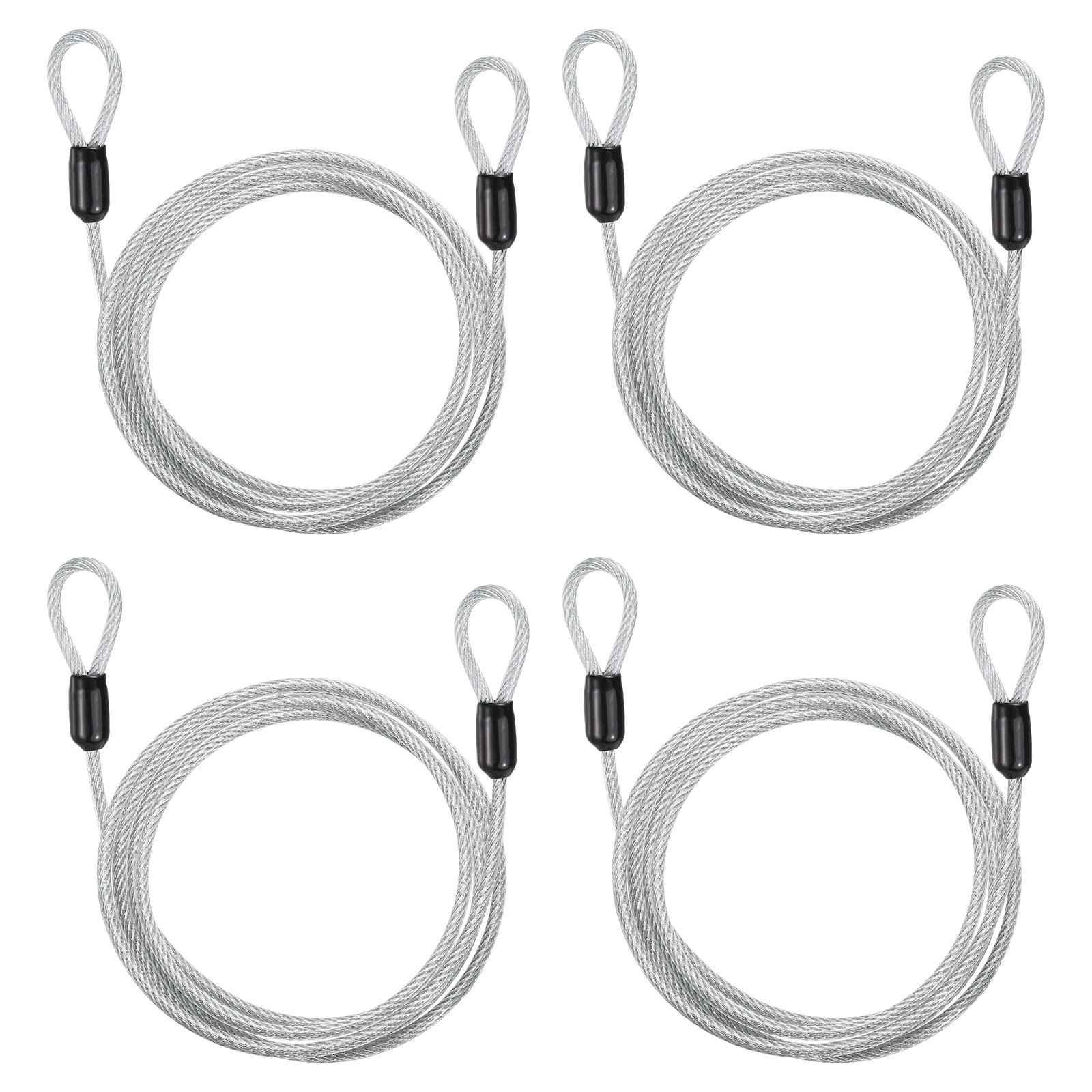 4pcs 1/8″ Dia 5.2ft Security Cable Lock Vinyl Coated Steel with Loops Silver