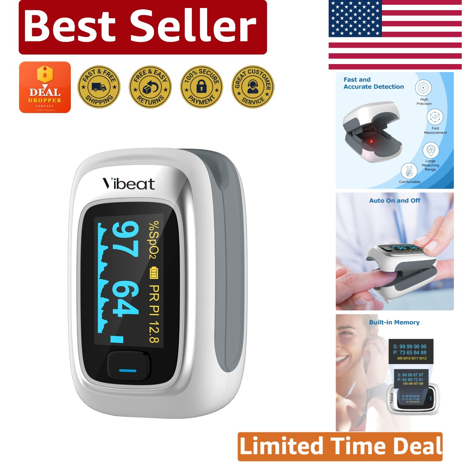 Portable Fingertip Pulse Oximeter – Accurate Blood Oxygen Monitor with Lanyard