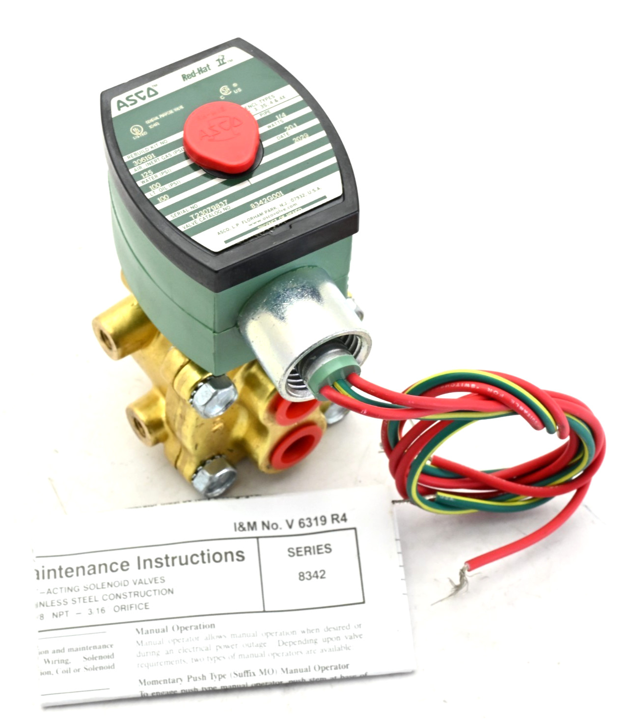 ASCO Red-Hat 8342G001 Solenoid Valve, 4-Way, 2-Position, 1/4 in Pipe, 110/120VAC