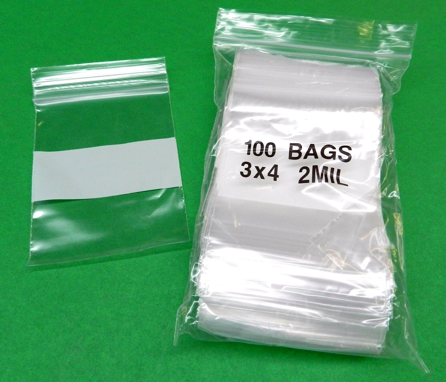 100 White Block 3×4 Bags 2mil Writeable 3″x 4″ Poly Baggies Zip Top Seal Lock