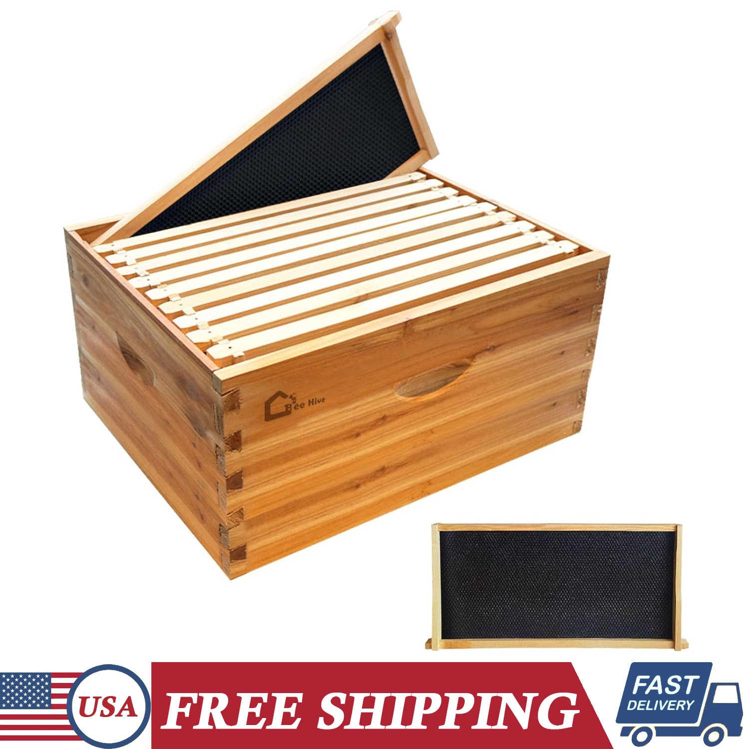 10 Frame Deep Brood Bee Hive Box Langstroth Beehive Box Beeswax Coated Deep Box