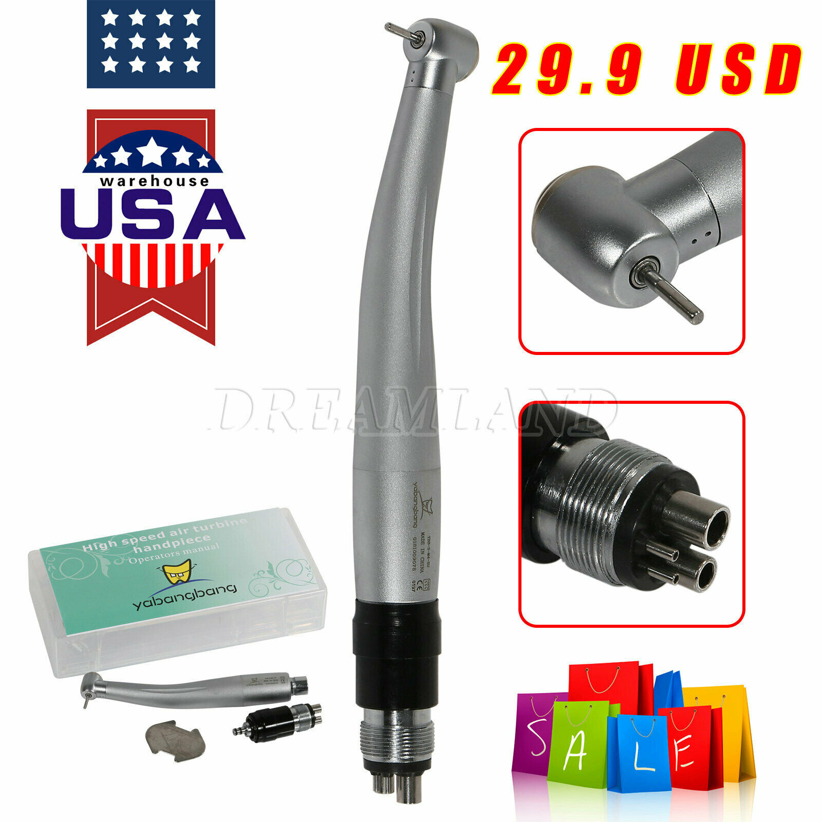 1-5 Dental Fast Speed Handpiece &4 Hole Quick Coupler Coupling fit NSK / KV
