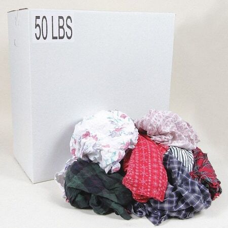 Zoro Select G303050pc Cotton/Polyester Cloth Rags, 50 Lb Box, Sizes Vary,
