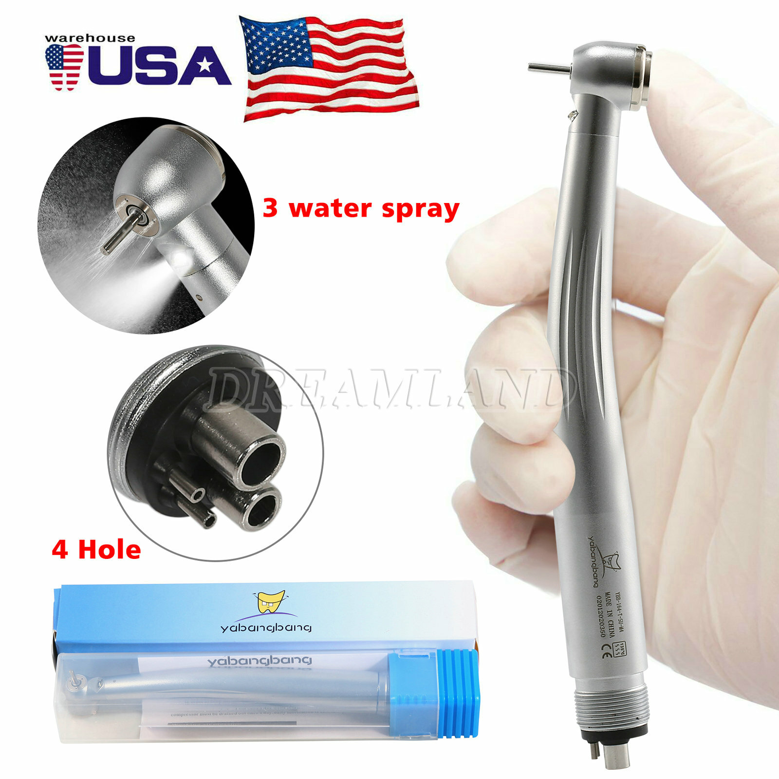 LED E-Generator Dental High Speed Fiber Optic Handpiece 4Hole Yabangbang USA