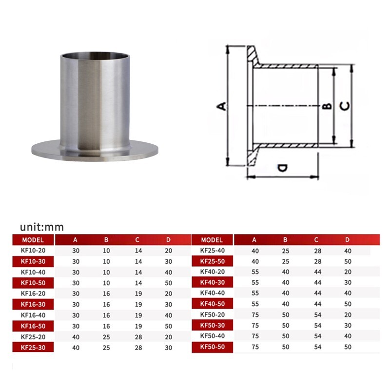 KF-25 Long Weld Stub, OD Tube, Length=30mm /1.18″, Vacuum Pump Flange Fitting