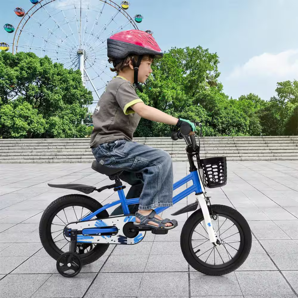 14 In. Kid’S Bike with Removable Training Wheels and Basket for 3-Years to 5-Yea