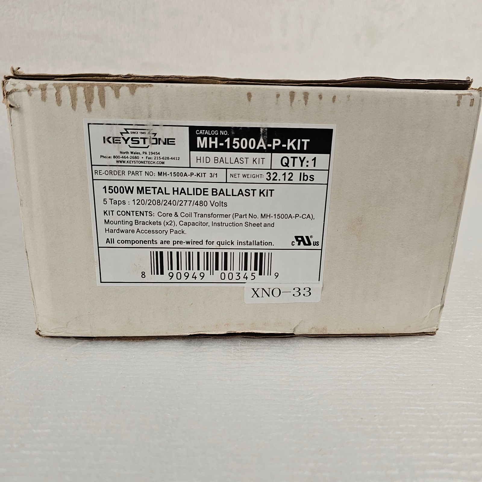 Keystone MH-1500A-P-KIT 5 Tap 1500W 120/208/240/277/480 Metal Halide Ballast