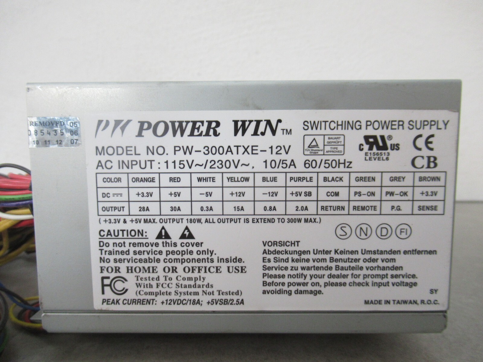 Power Win PW-300ATXE-12V Power Supply Input 230 VAC 10/5A