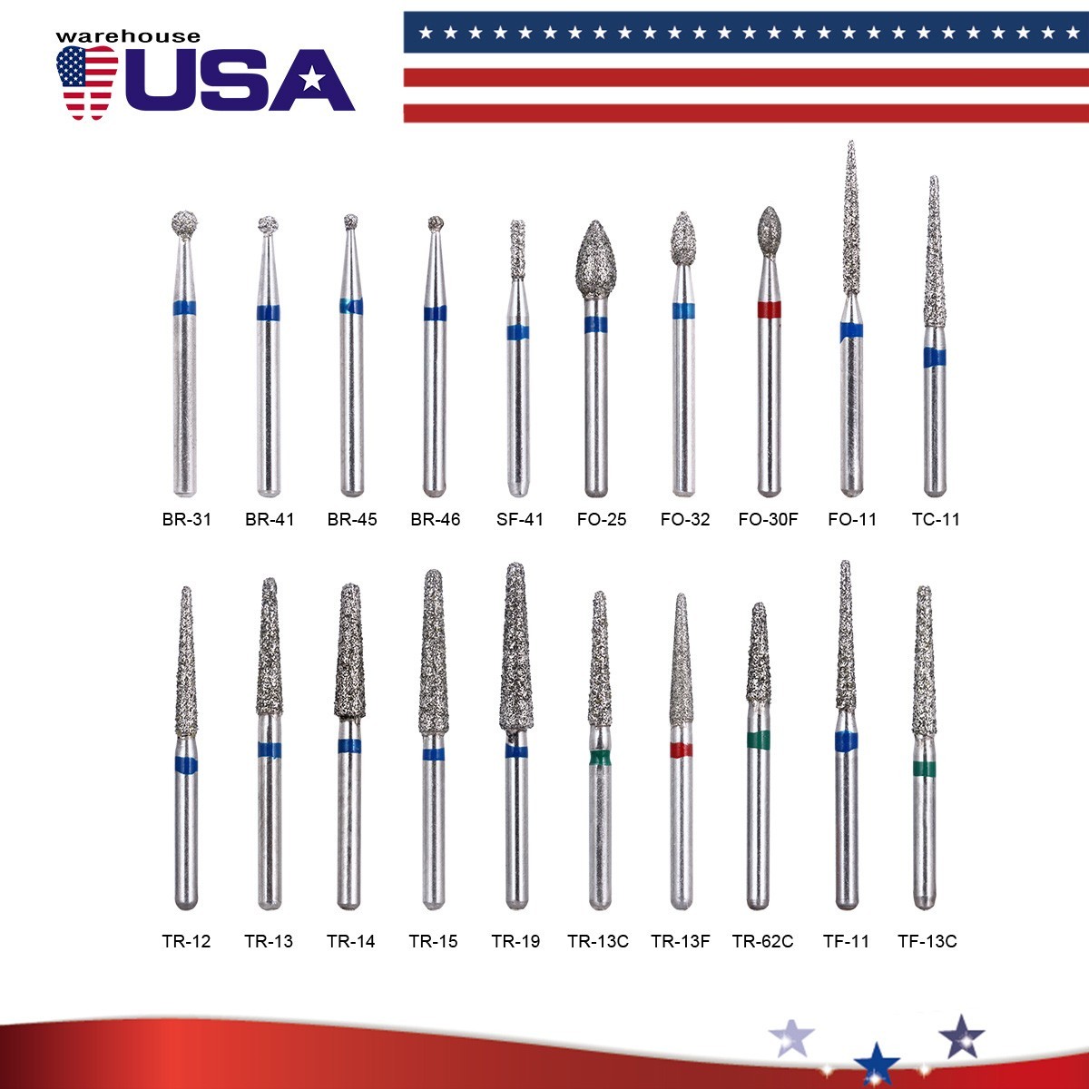 100pcs /20Boxes Dental Lab Diamond FG Burs for High Speed Handpiece AZDENT