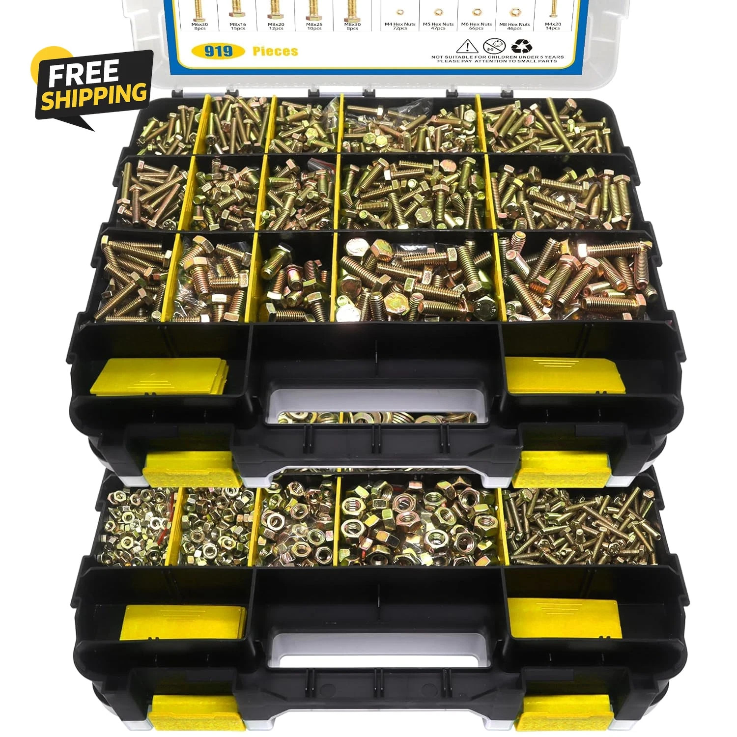 919 Pcs Grade 8.8 Metric Bolt Assortment, M4 M5 M6 M8 Heavy Duty Nuts Kit