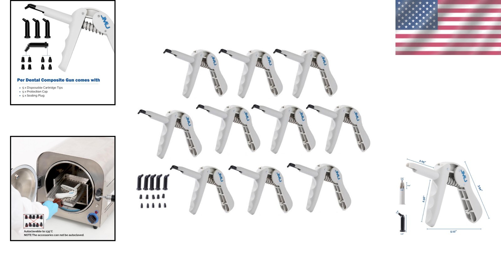 Ergonomic 10 Pack Dental Composite Dispenser Guns with 50 Unidose Tips Included