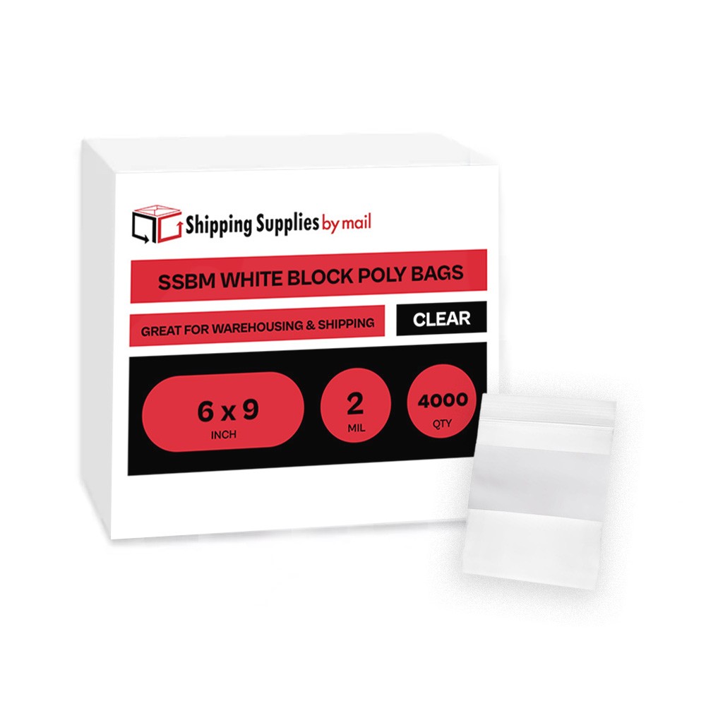 2 Mil Clear Reclosable Poly Bags with White Block Zipper 6″ x 9″ Pcs of 4000