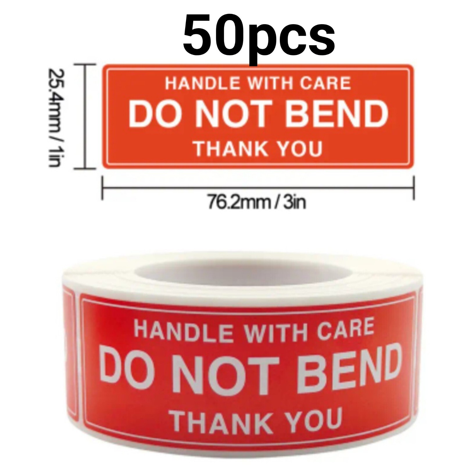 Do not Bend Handle with Care 50 Stickers 1″ x 3″ not roll