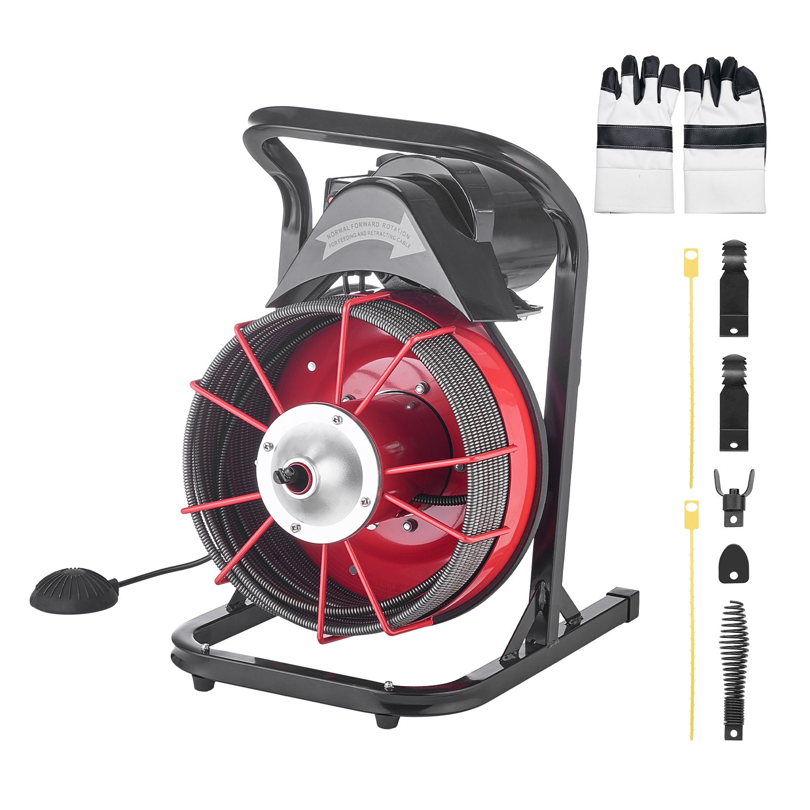 Uimoso Drain Cleaning Machine with 75FT x 3/8 Inch Cable and 4 Cutters