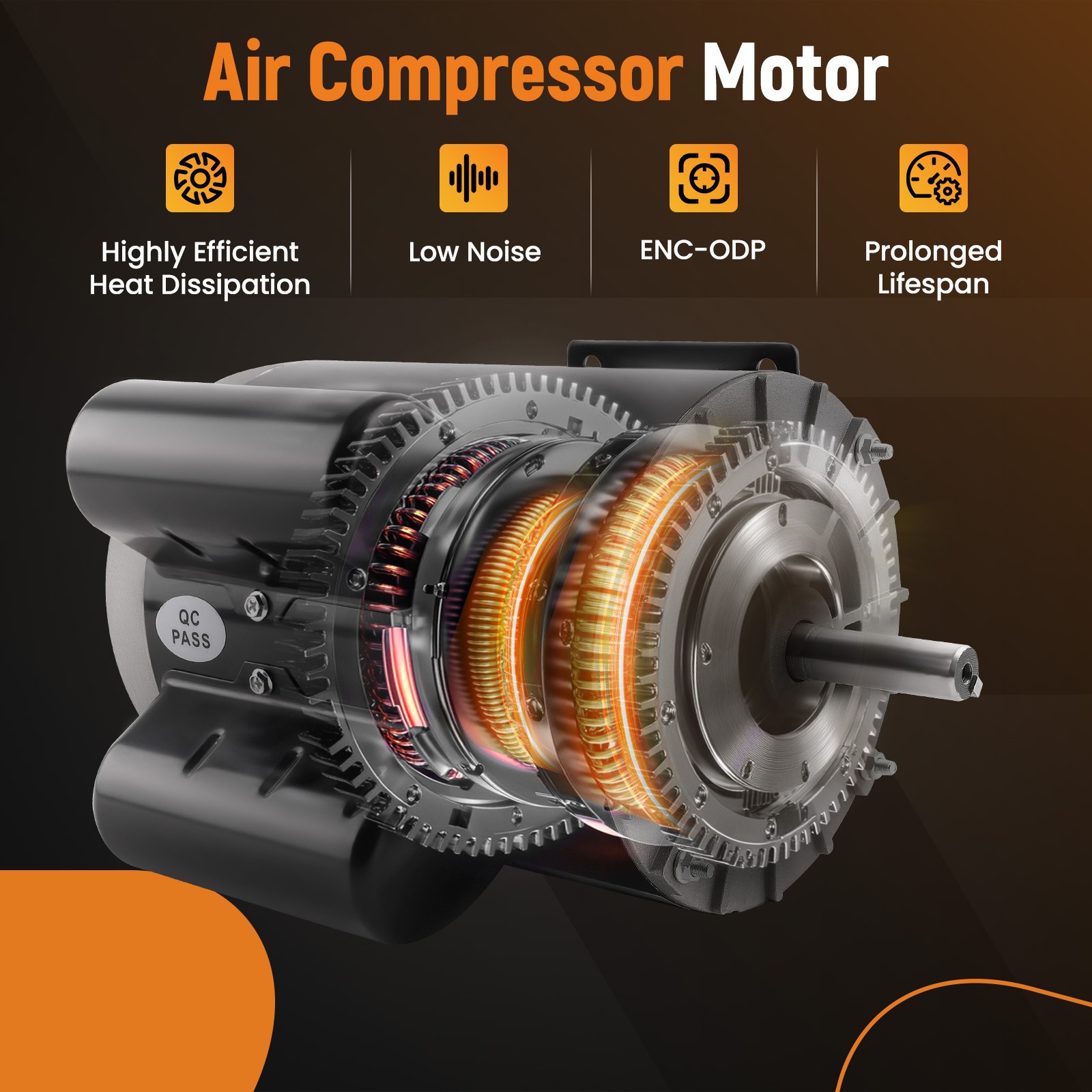 5HP SPL Air Compressor Electric Motor 3450 RPM 56 Frame 5/8″ Keyed Shaft ODP