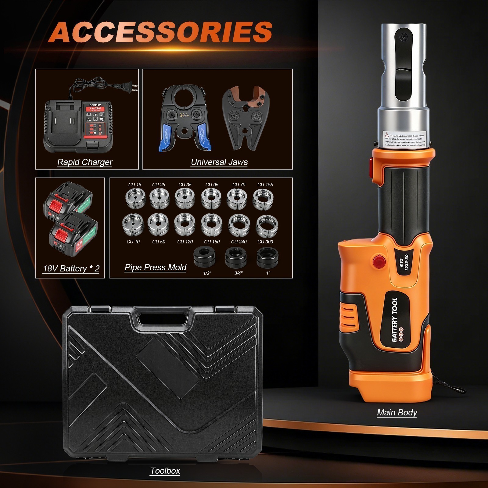 Compact Propress Tool Universal Jaws 2 * 18V 5.0AH Battery for Copper Pipe