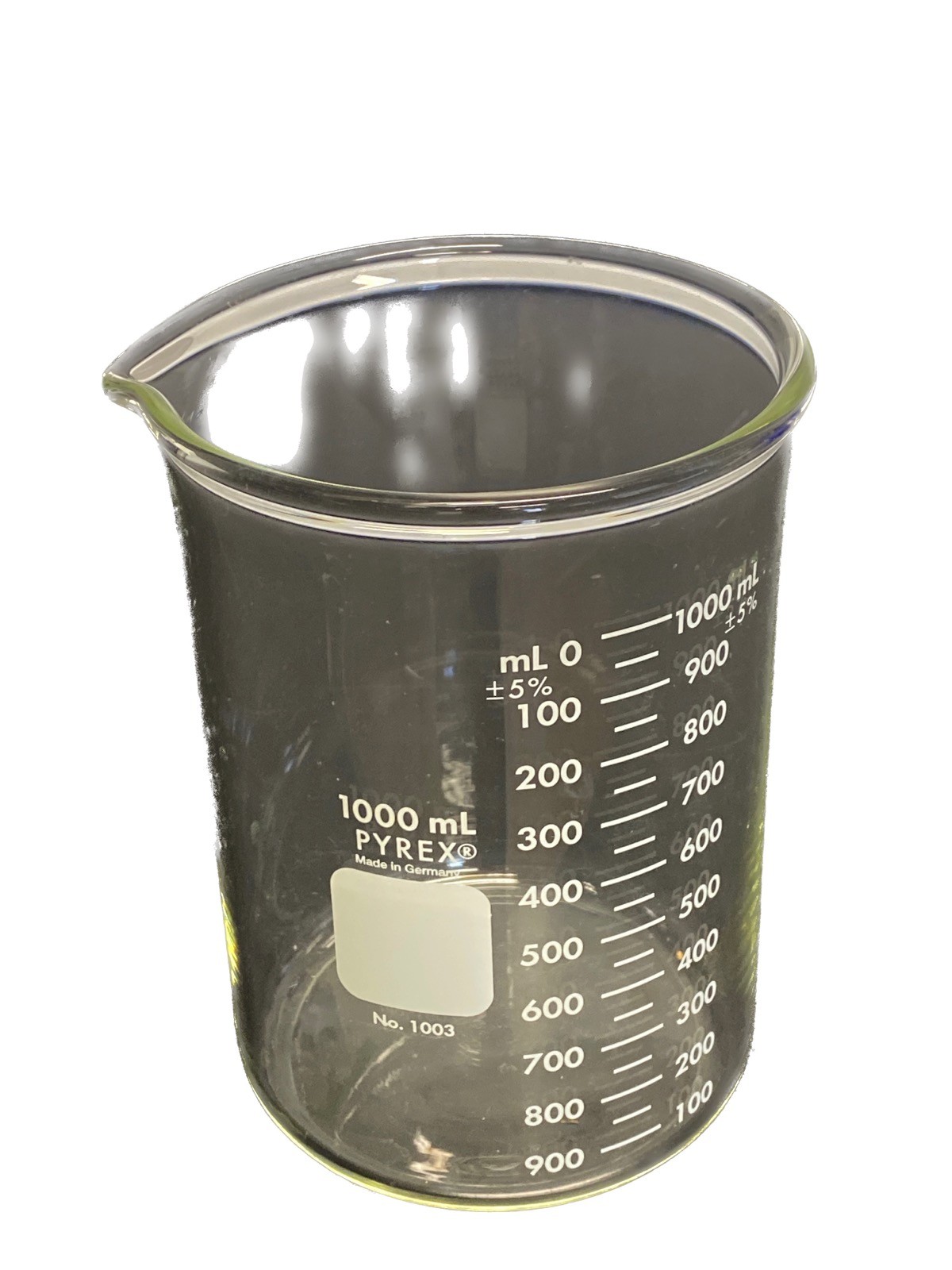 PYREX Glass 1000mL HD Low Form Dual Graduated Griffin Beaker Pour Spout 1003-1L