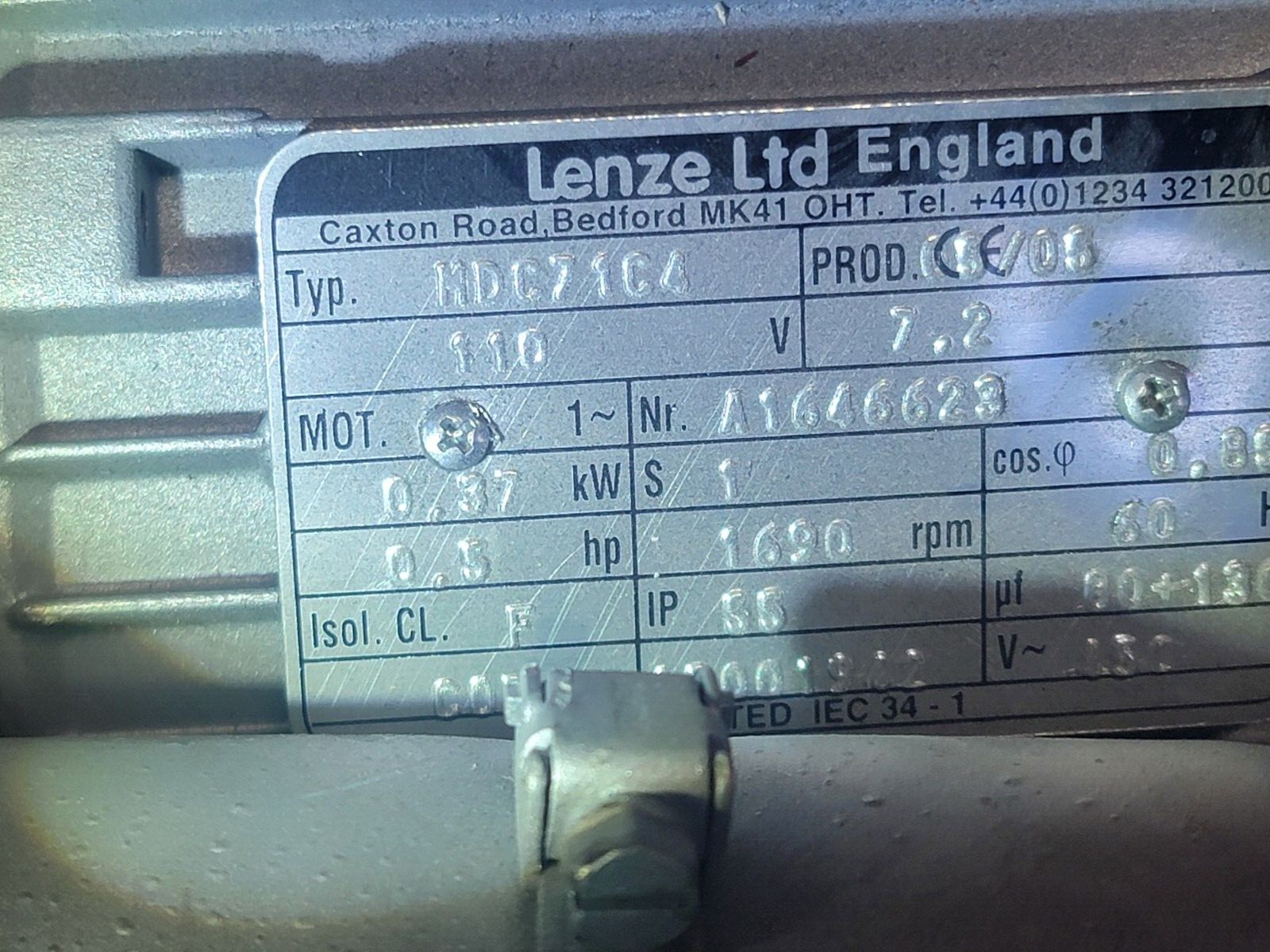 Lenze MDC71C4 0.5 HP .37kW AC Gearmotor/ Right Angle hollow w/ shaft NOS