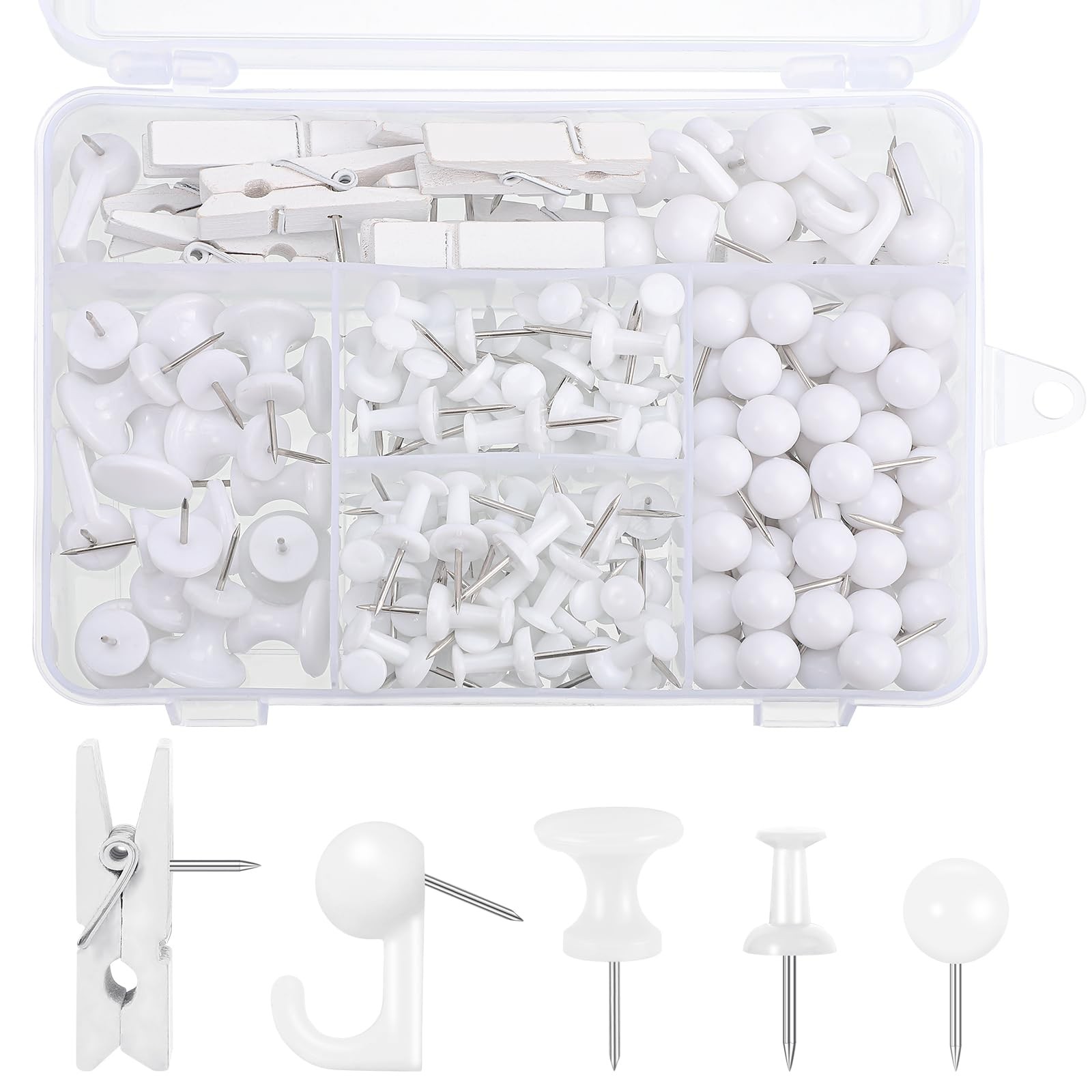200 Pieces Push Pins Set, 5 Types White Thumb Tacks Cute Decorative Push Pins…