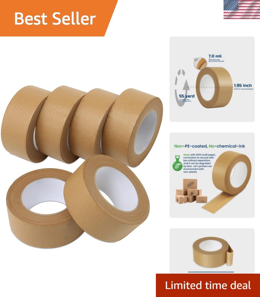 Kraft Packing Tape, Brown Kraft Gummed Tape for Packing Boxes, Shipping Cardb…