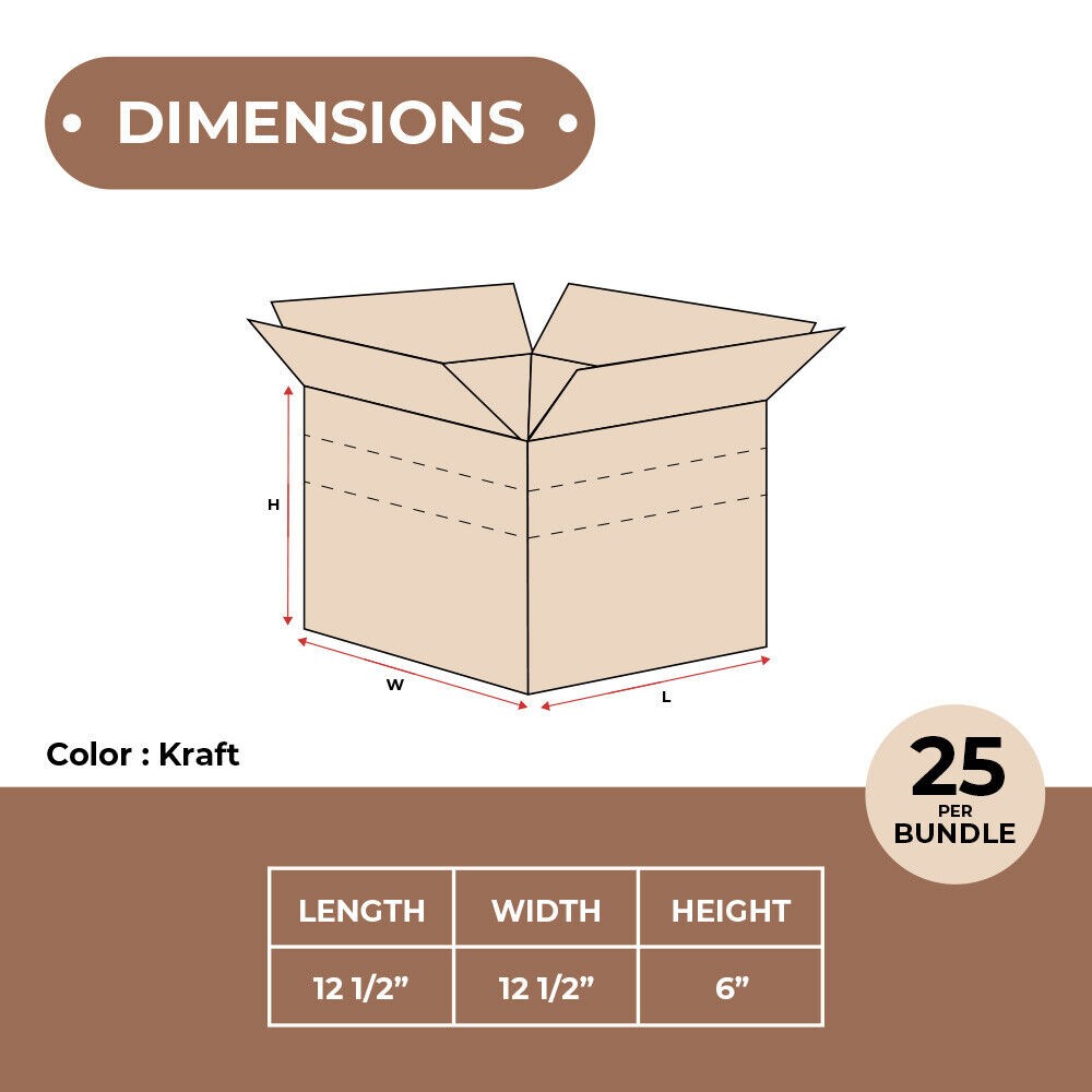 12 1/2 x 12 1/2 x 6″ Multi-Depth Corrugated Boxes, Brown 25/Bundle ECT-32