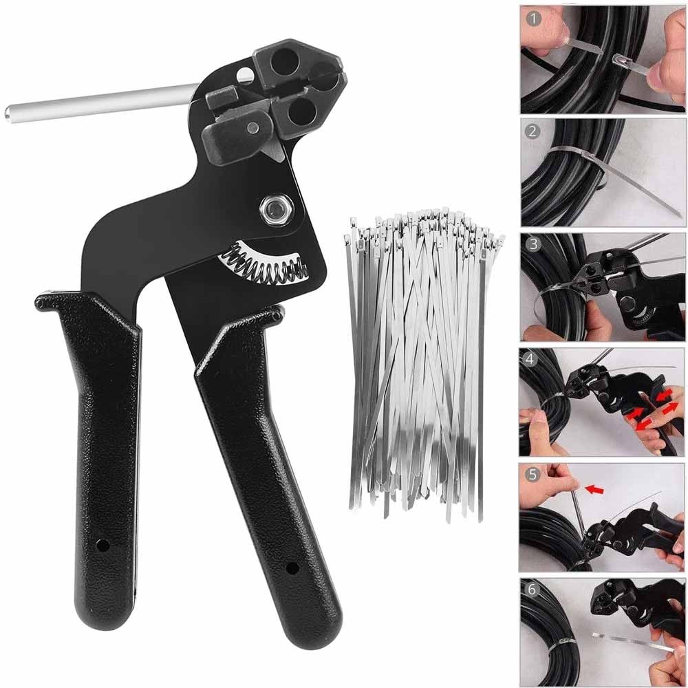 Stainless Steel Cable Tie Gun Set – Heavy Duty Metal Zip Tie Tool Kit 200PC Ties