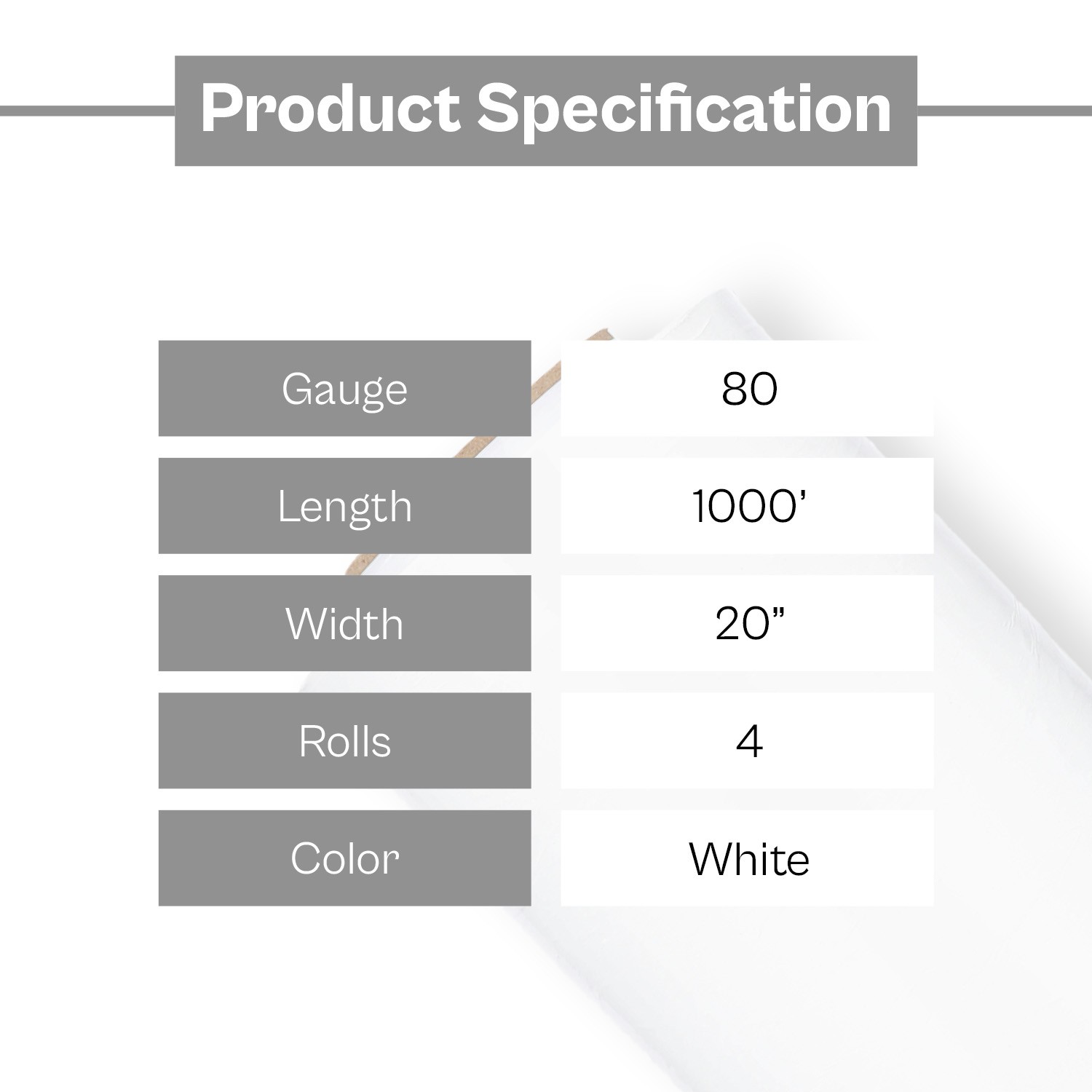 Cast Extended Core Pallet Stretch Shrink Film WHITE 20″x1000′ 80 Ga 4 Rolls