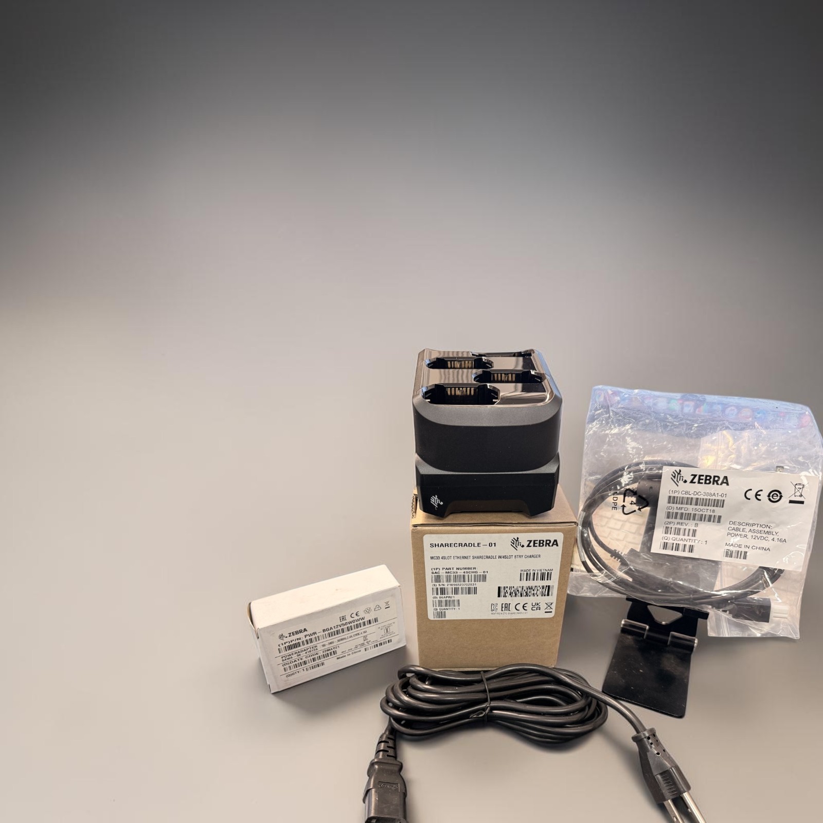 ZEBRA SAC-MC33-4SCHG-01 BATTERY CHARGER KIT (4-SLOT) W/ PS, DC LINE & WIRE AC LI