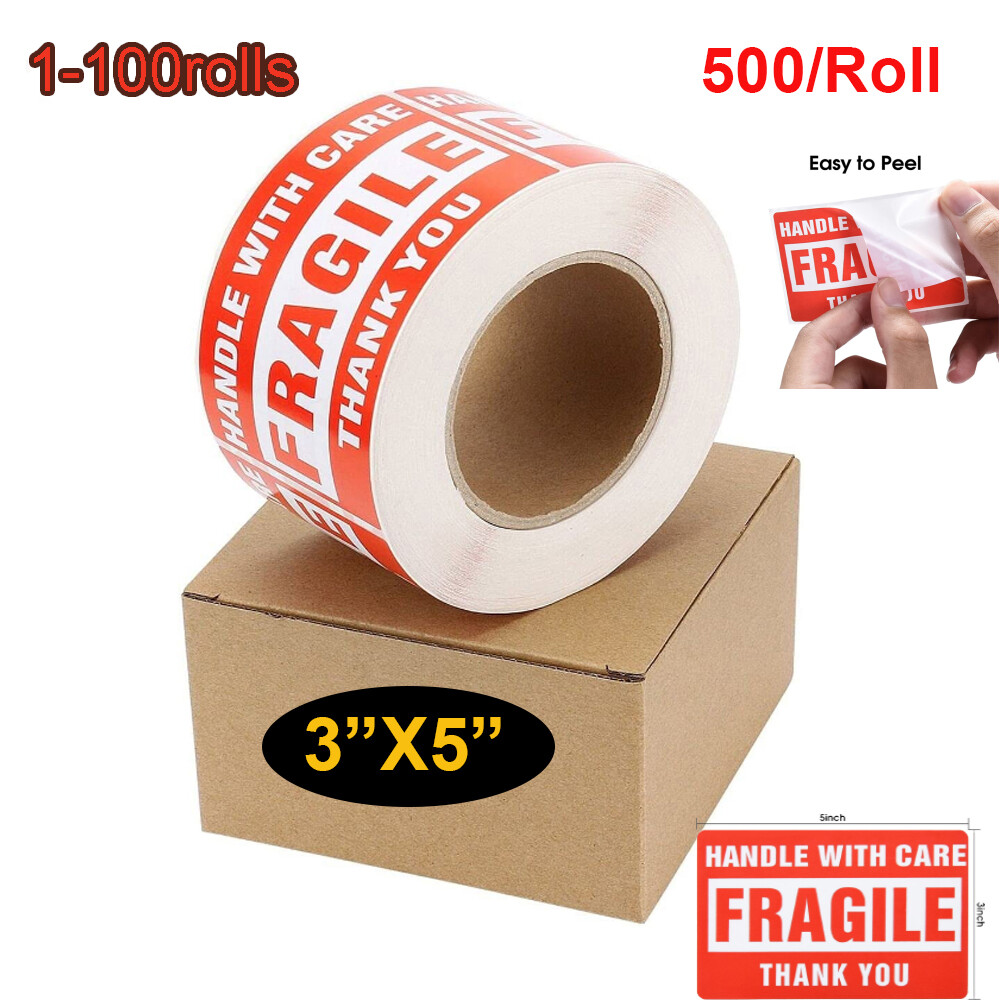 3″x5″ Fragile Handle with Care Thank You Shipping Labels Stickers 500 Per Roll