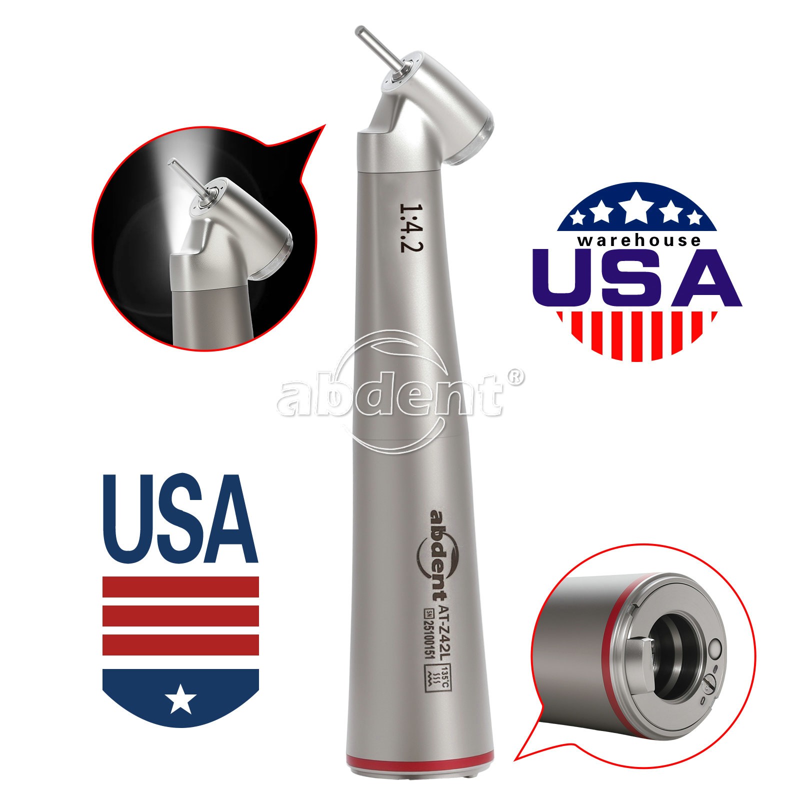 Abdent Dental 1:4.2 Fiber Optic High Speed Handpiece 45 Degree Contra Angle