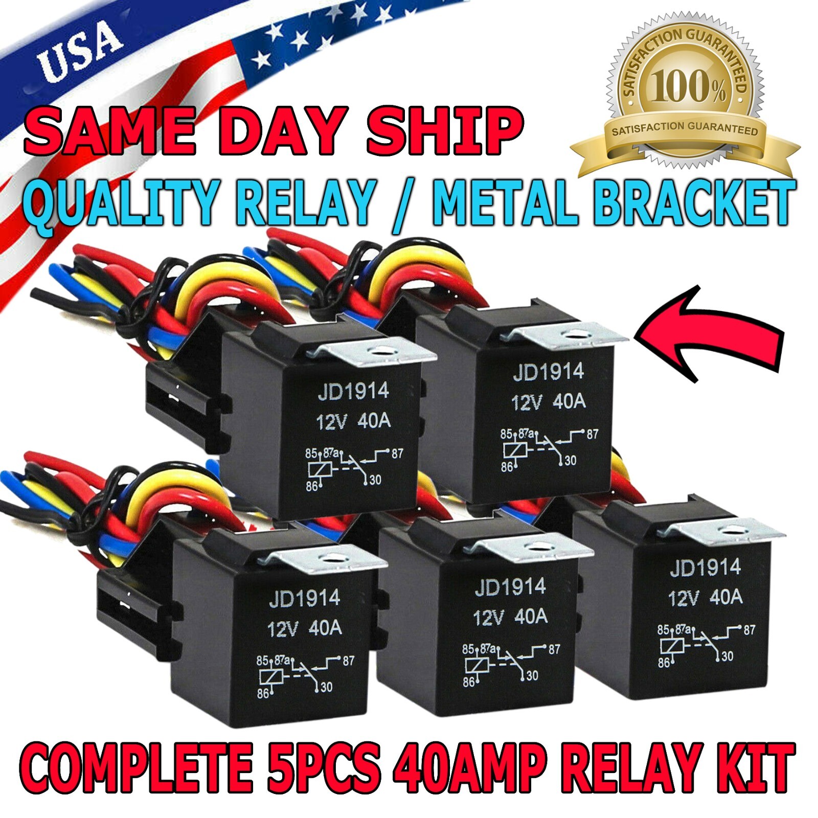 5Pin Automotive Car Relay Switch SPDT Harness Socket Waterproof 40A DC 12V 12AWG