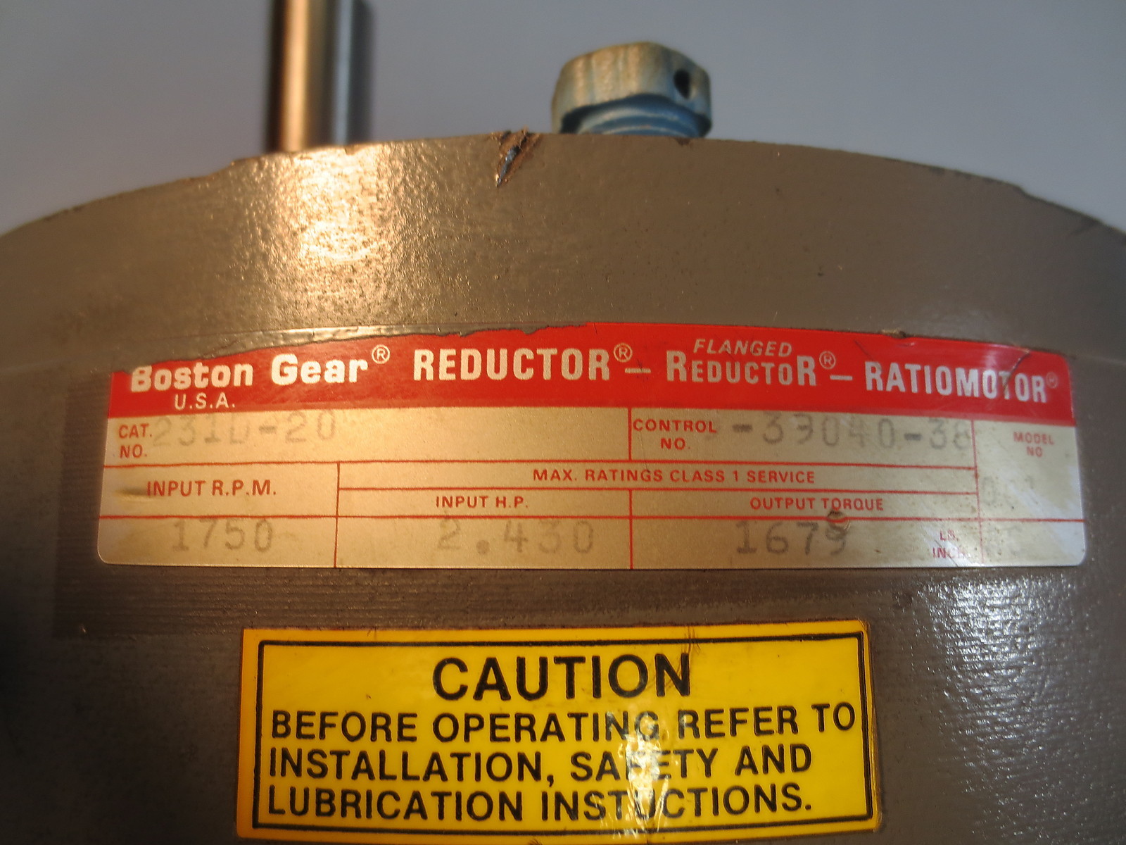 Boston Gear Reductor Ratiomotor Cat. No. 231D-20 Model 001 20:1 2.430 HP Reducer