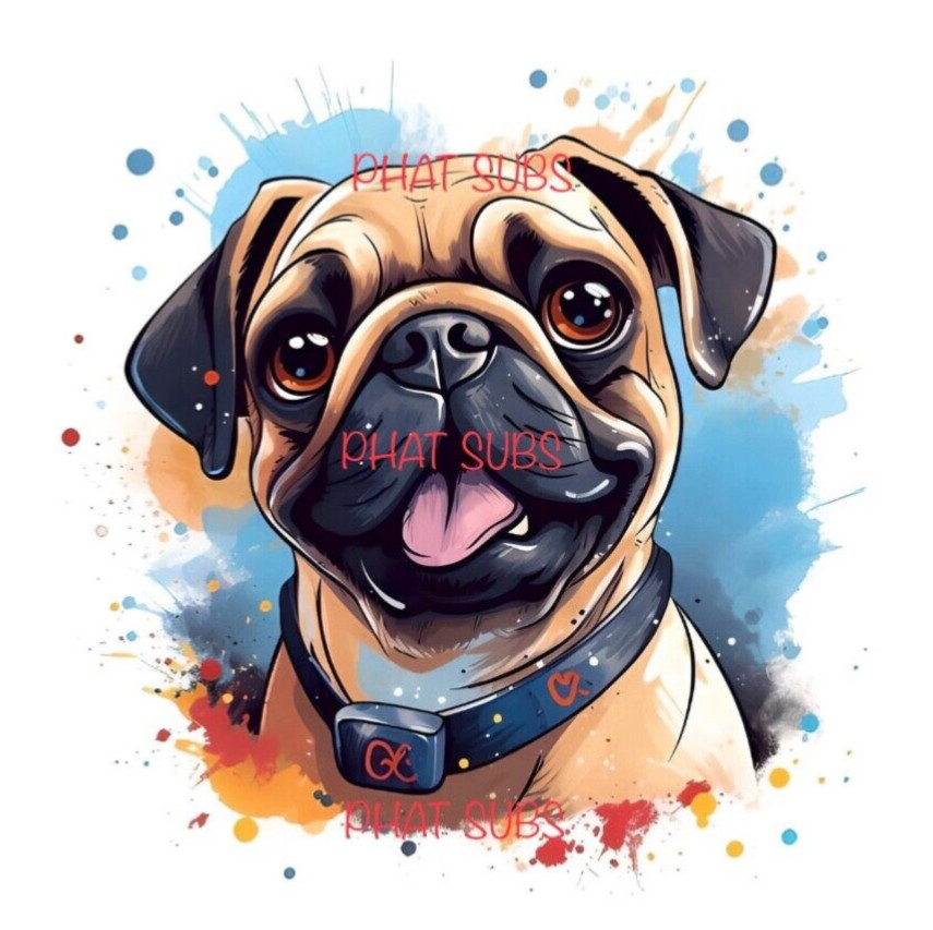 Sublimation Print Cartoon Pug Ready To Press Heat Transfer